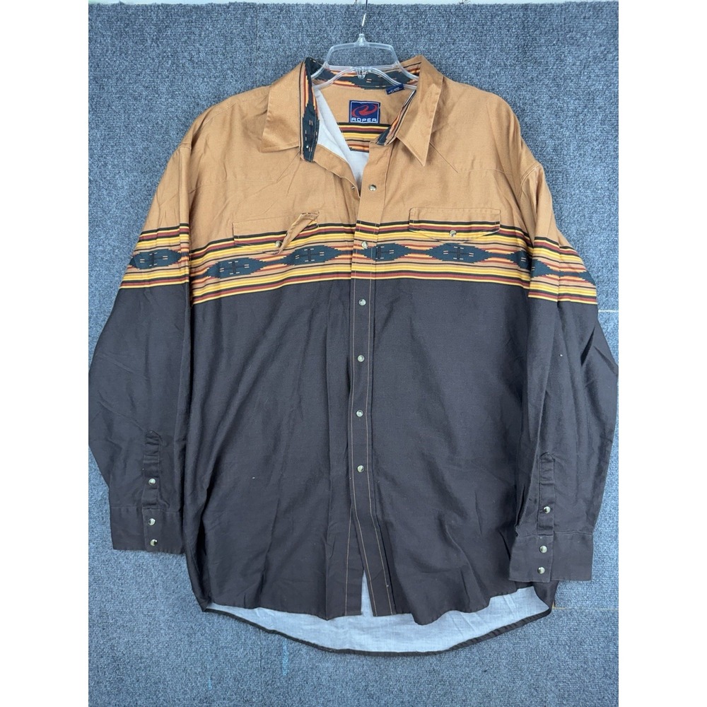 Roper Pearl Snap Southwest Shirt Men 2XL‎ Brown Cowboy Western Rodeo